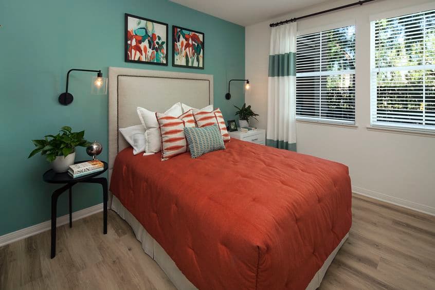 Interior view of bedroom at Somerset Apartment Homes in Irvine, CA.