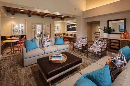 Interior view of clubhouse in Sonoma Apartment Homes at Oak Creek in Irvine, CA.