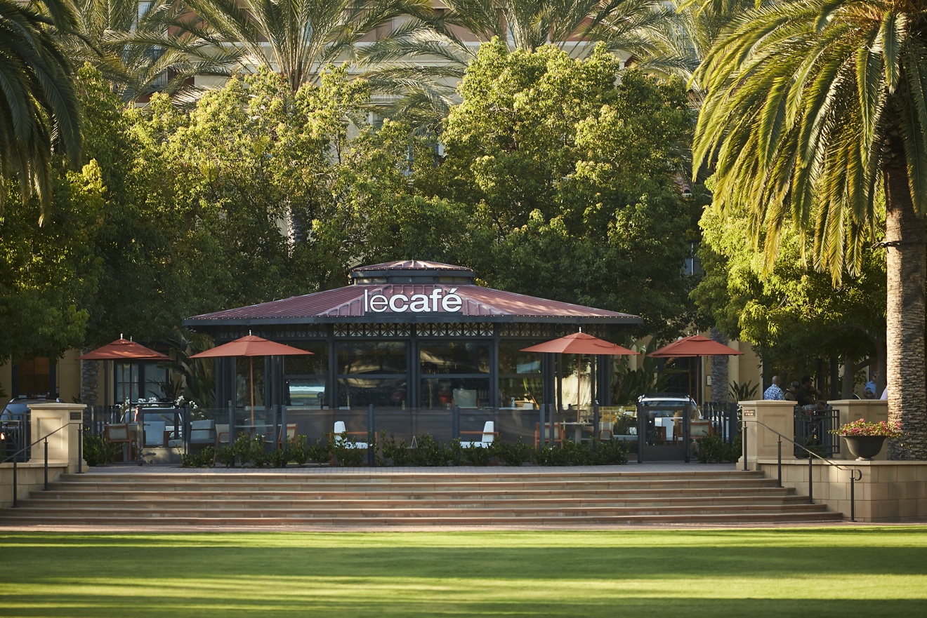Exterior view of Le Cafe at The Park at Irvine Spectrum Apartment Homes in Irvine, CA.