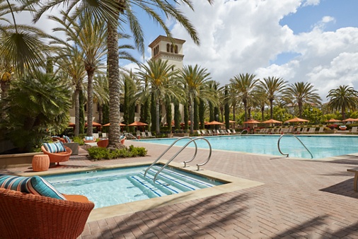 Pool and spa view at The Park at Irvine Spectrum Apartment Homes in Irvine, CA.