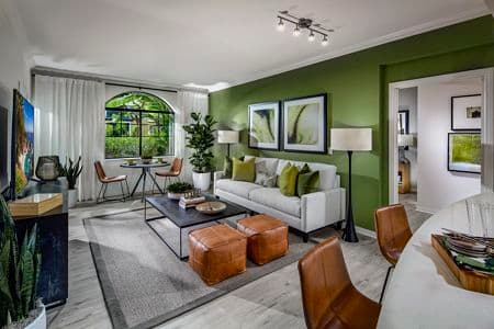 Interior view of living room at Serena at The Village at Irvine Spectrum Apartment Homes in Irvine, CA.