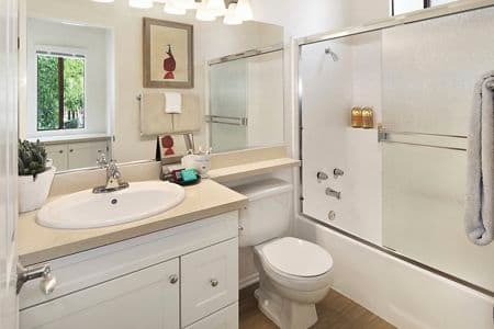 View of bathroom at Ambrose Apartment Homes at University Town Center in Irvine, CA.