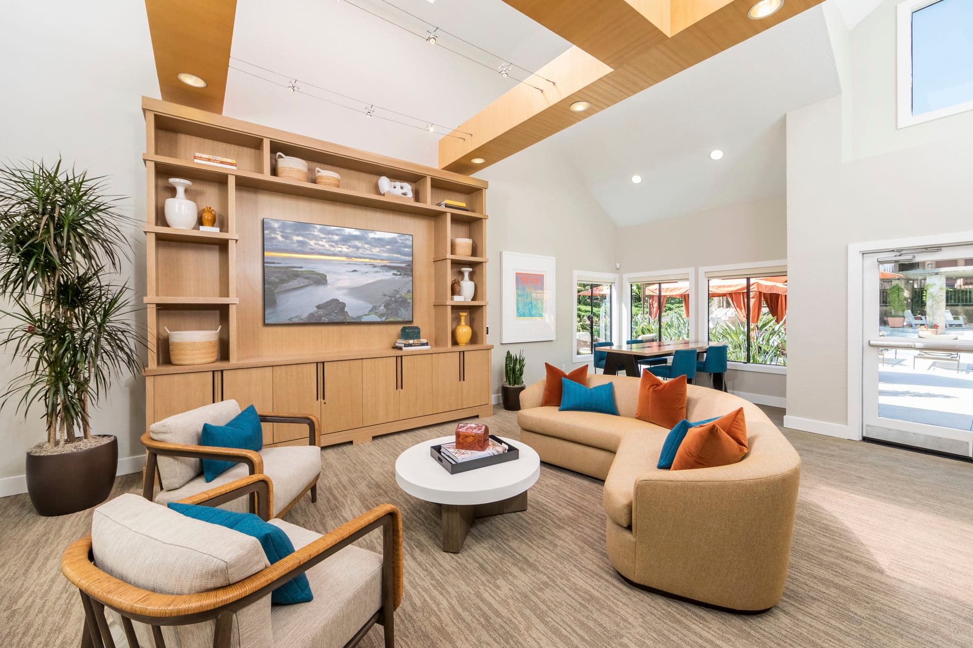 Interior view of clubhouse at Berkeley Court at University Town Center in Irvine, CA.