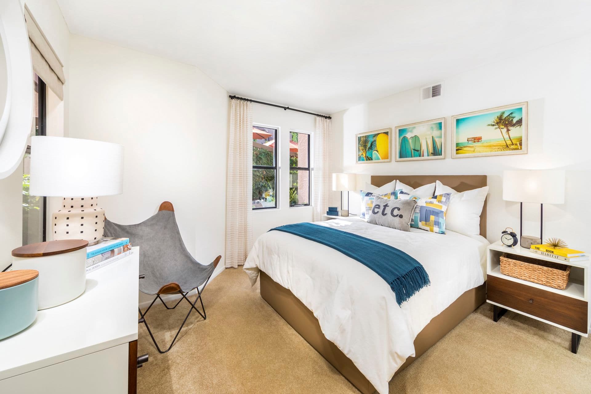 Interior view of bedroom at Berkeley Court Apartment Homes at University Town Center in Irvine, CA.