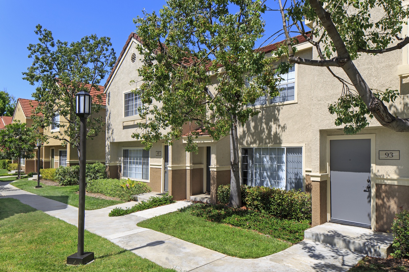 Exterior view of Cornell Court Apartment Homes at University Town Center in Irvine, CA.