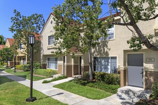 Exterior view of Cornell Court Apartment Homes at University Town Center in Irvine, CA.