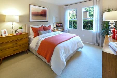 Interior view of bedroom at Villa Coronado Apartment Homes in Irvine, CA.