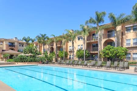 Pool view at Villa Coronado Apartment Homes in Irvine, CA.