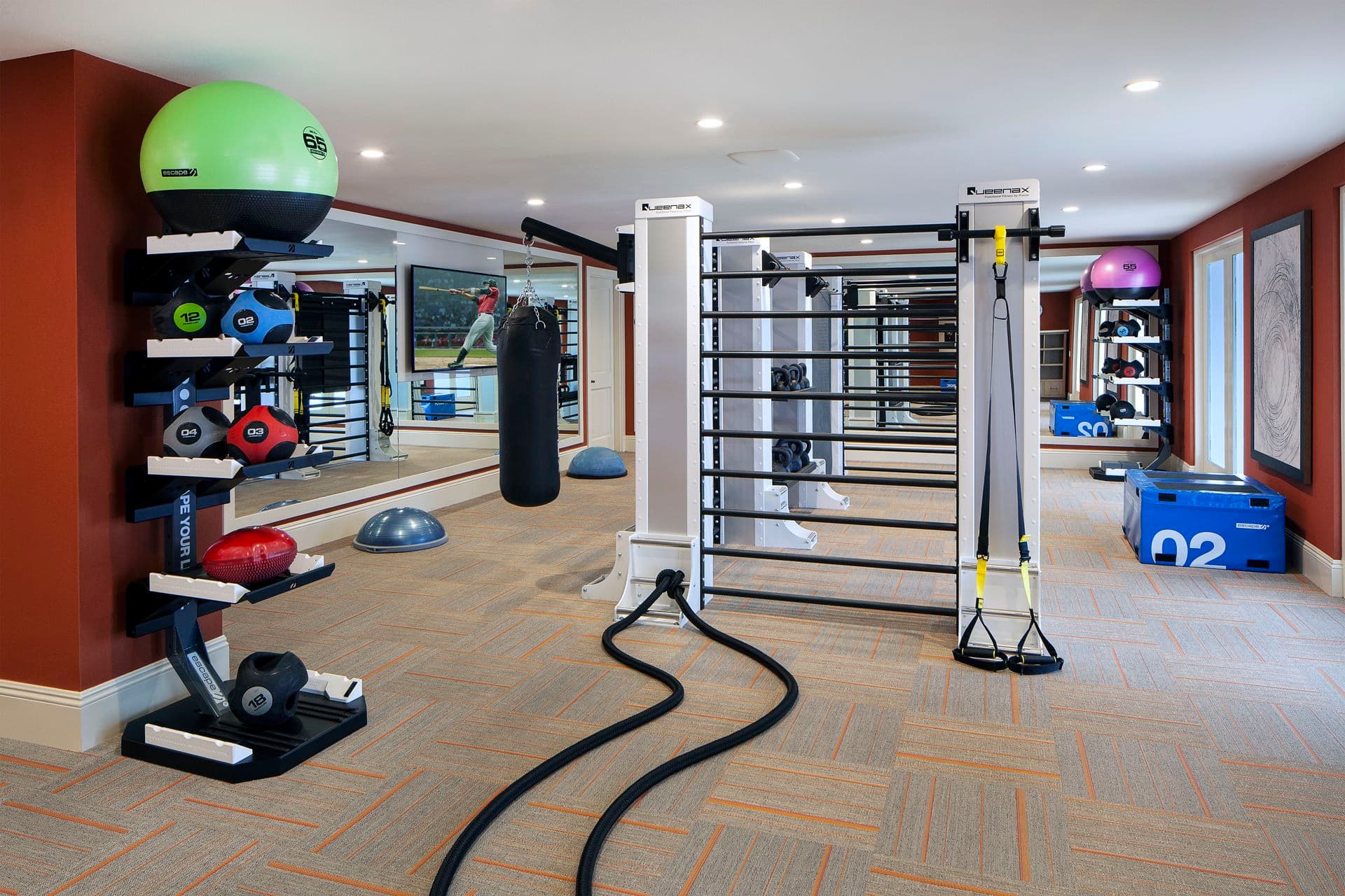 Interior view of fitness center at Villa Siena Apartment Homes in Irvine, CA.