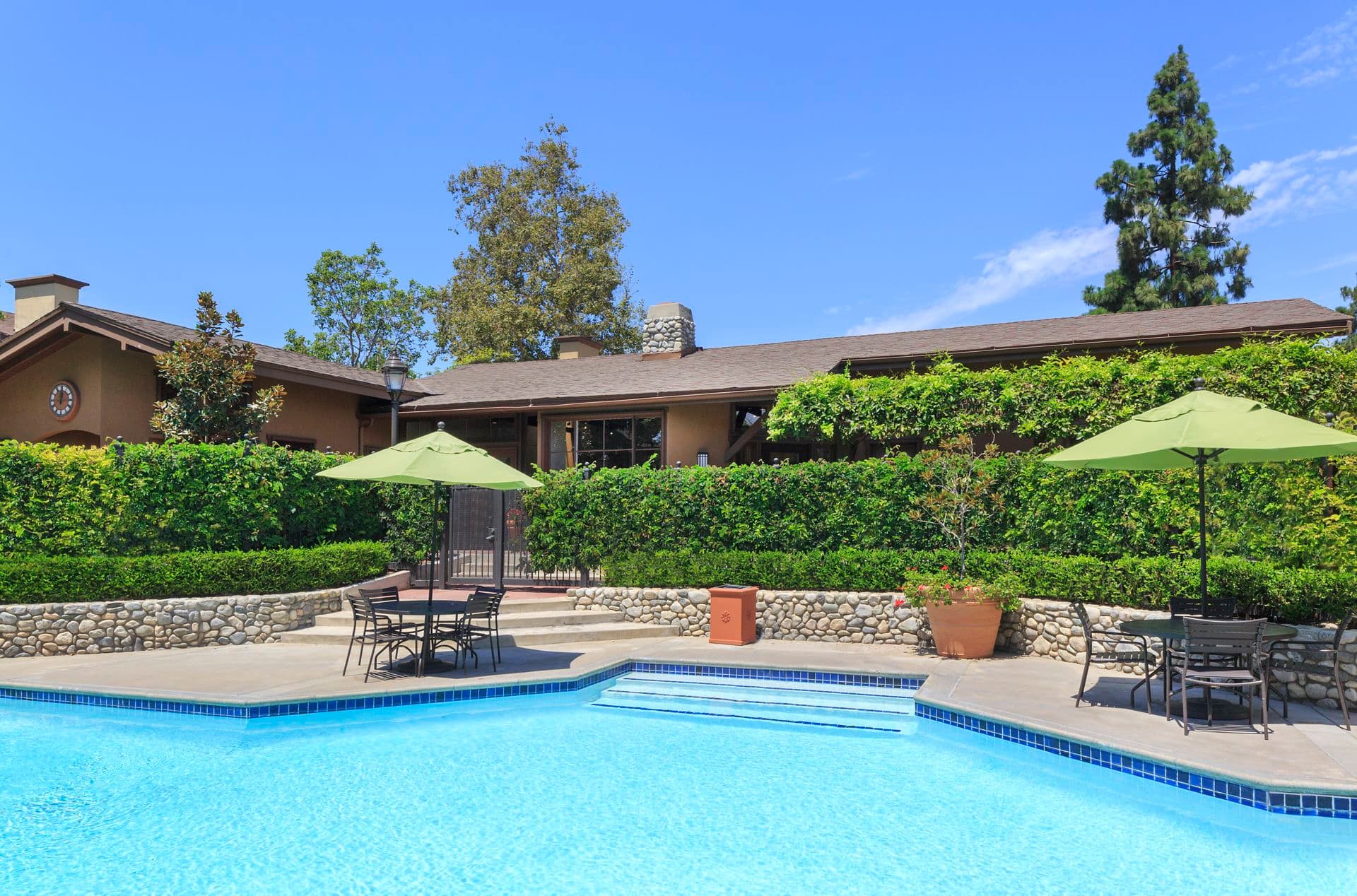 Pool view of Woodbridge Pines Apartment Homes in Irvine, CA.