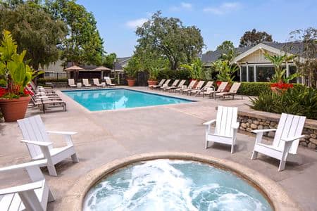 Pool and spa view at Woodbridge Willows Apartment Homes in Irvine, CA.