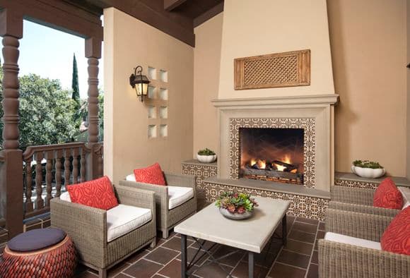 Exterior view of balcony at Woodbury Place Apartment Homes in Irvine, CA.
