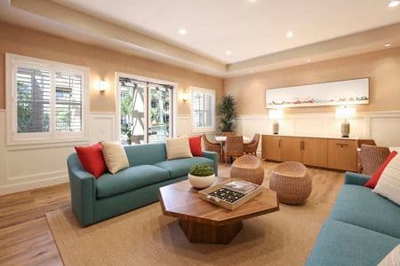Interior view of clubhouse at Baypointe Apartment Homes in Newport Beach, CA.