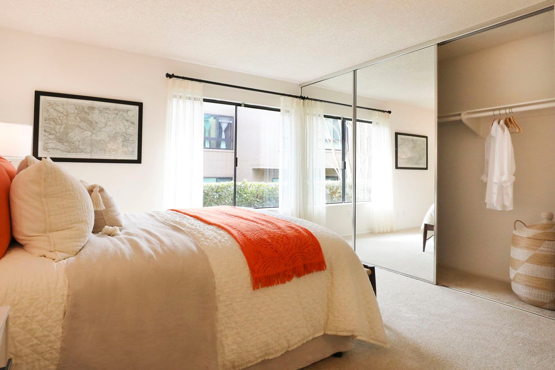 Interior view of bedroom at Baywood Apartment Homes in Newport Beach, CA.