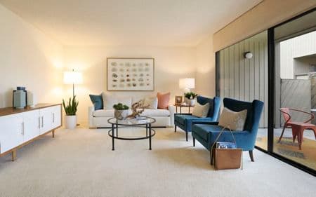Interior view of living room at Baywood Apartment Homes in Newport Beach, CA.