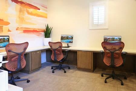 Interior view of Business Center at Bordeaux Apartment Homes in Newport Beach, CA.