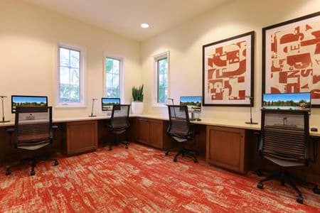 Interior view of business center at Newport Bluffs Apartment Homes in Newport Beach, CA.