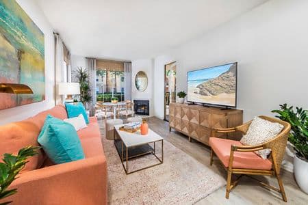 Interior view of living room at Newport Ridge Apartment Homes in Newport Beach, CA.