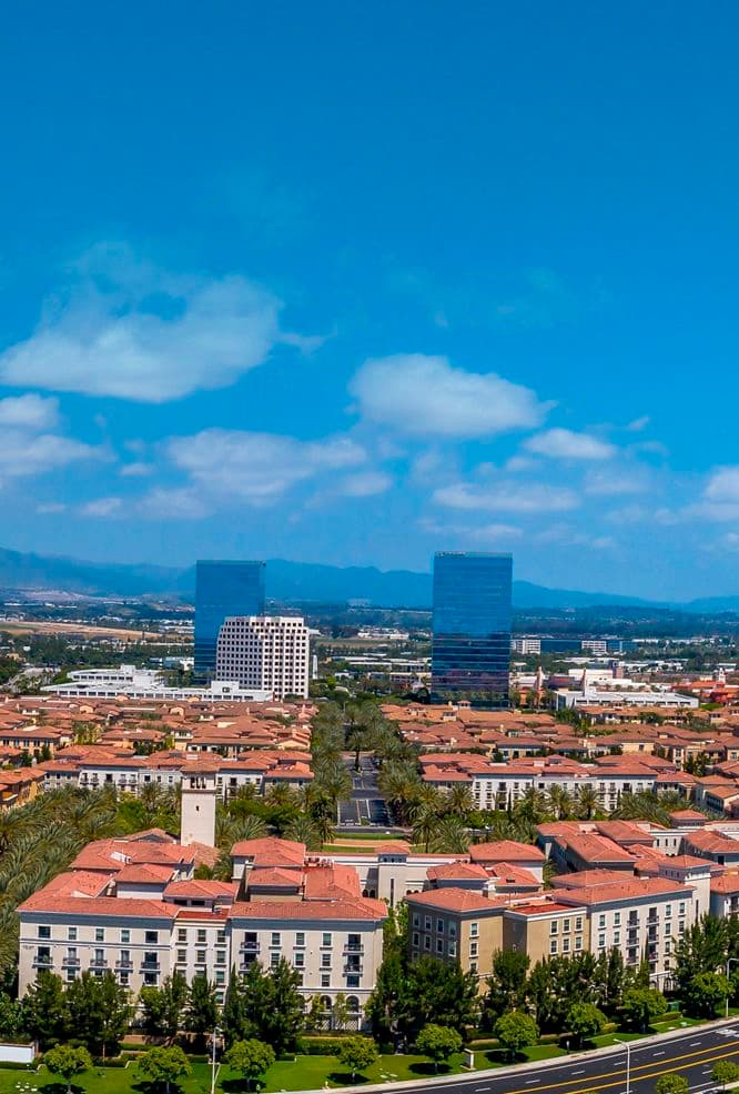 Exterior aerial view of Irvine Spectrum locations in Irvine, CA.