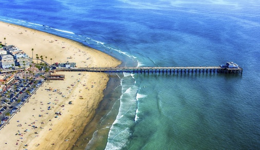 The pier at Newport Beach in Orange County, California shot from an altitude of about 1500 feet.
