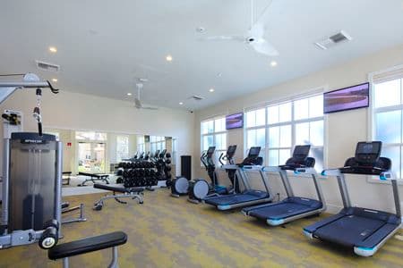 Interior view of fitness center at Turtle Ridge Apartment Homes in Newport Beach, CA.