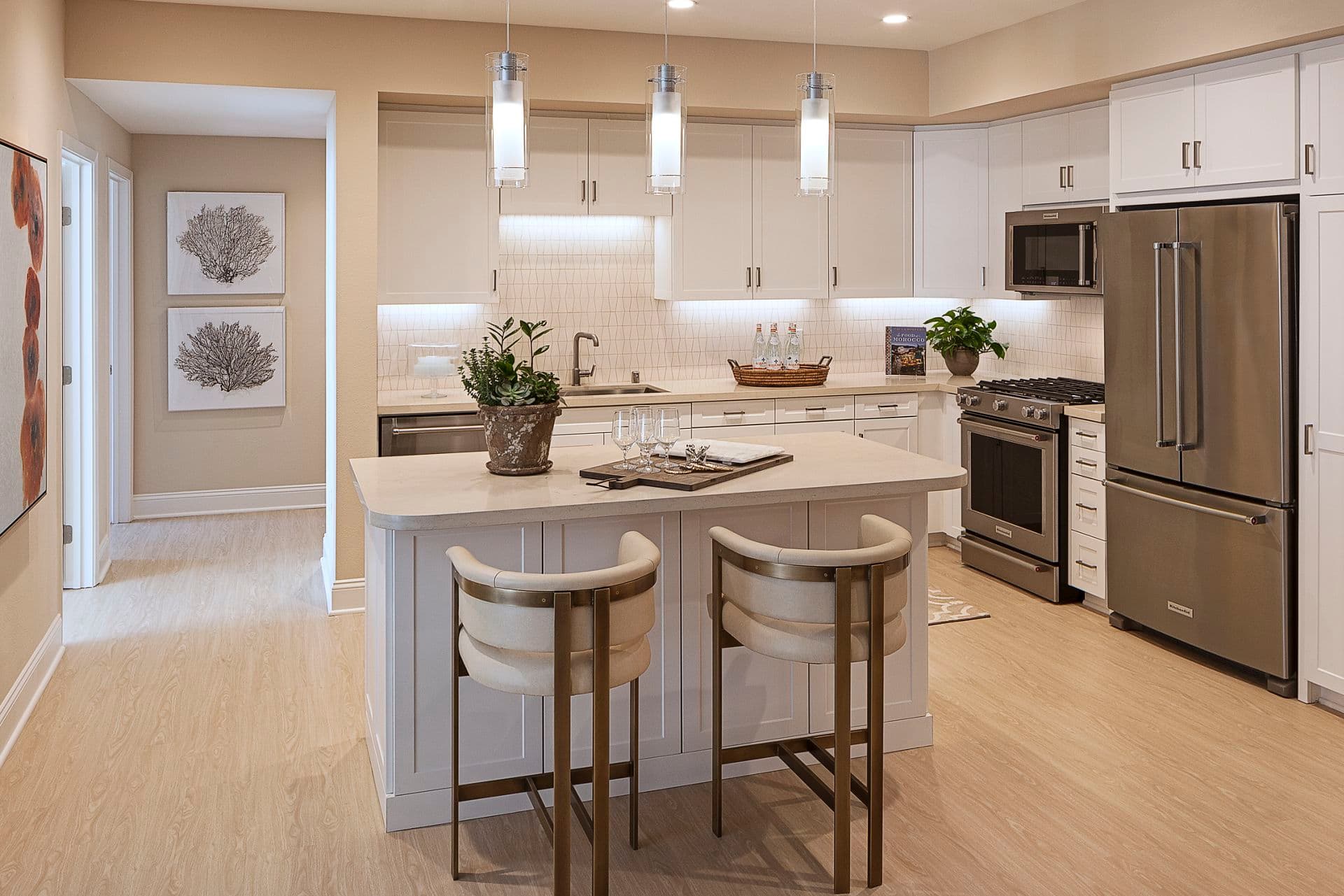 interior view of kitchen at Villas Fashion Island Apartment Homes in Newport Beach, CA.