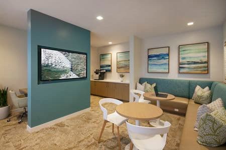 Interior view of the i-lounge at at Las Flores Apartment Homes in Rancho Santa Margarita, CA.