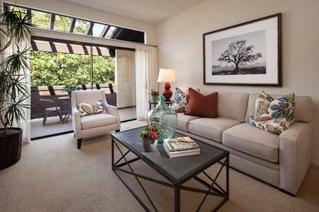 Interior view of living room at Rancho Alisal Apartment Homes in Tustin, CA.
