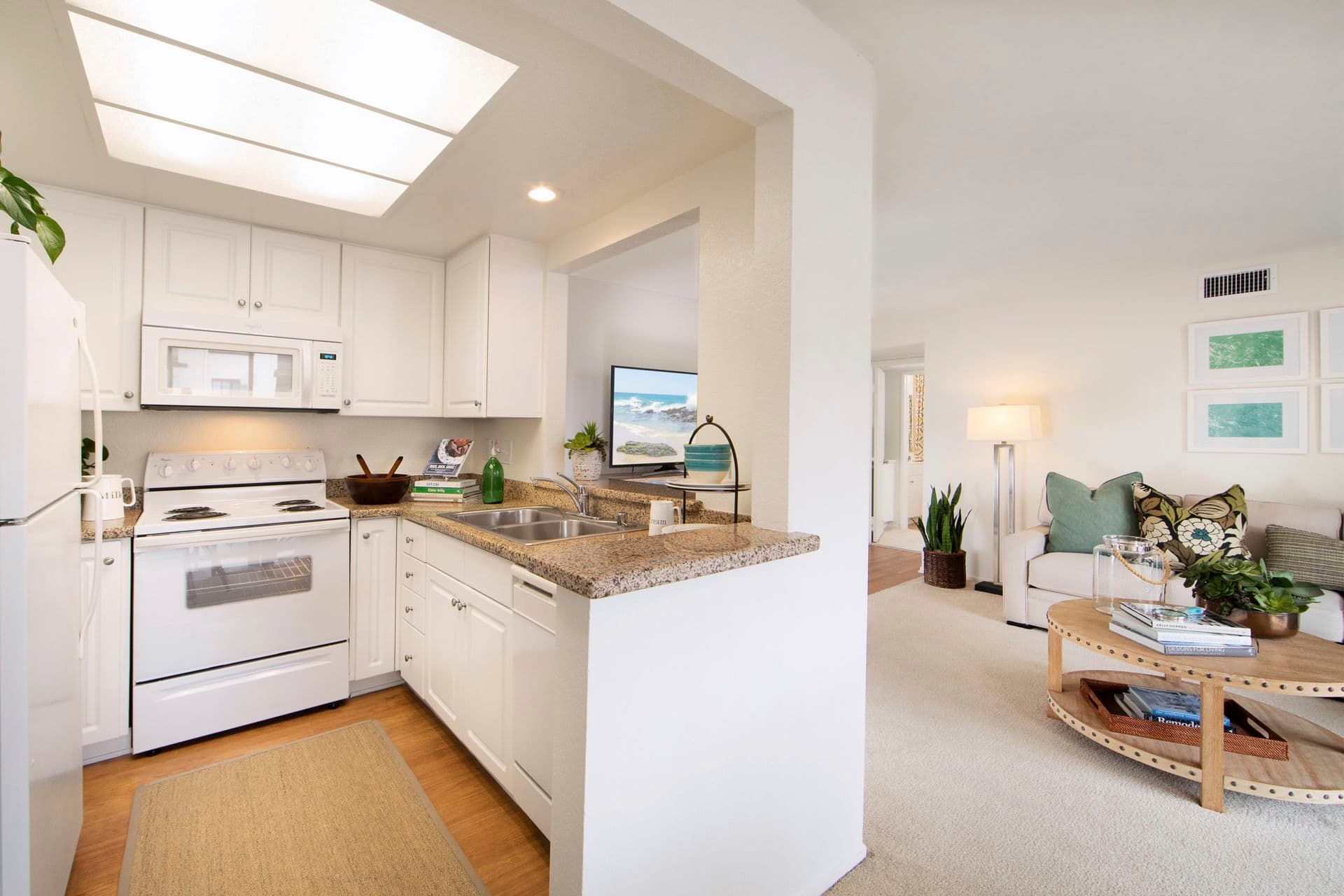 Interior view of kitchen at Rancho Alisal Apartment Homes in Tustin, CA.