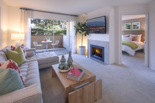 Interior view of living room of Rancho Maderas Apartment Homes in Tustin, CA.