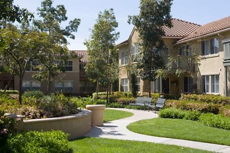 Exterior view of Rancho Santa Fe Apartment Homes in Tustin, CA.