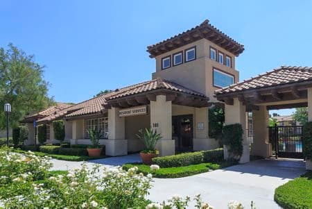 Exterior view at Rancho Tierra Apartment Homes in Tustin, CA.