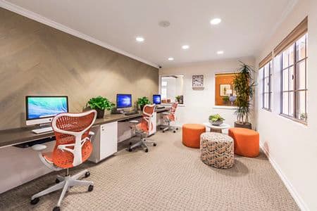 Interior view of Business Center at Rancho Tierra Apartment Homes in Tustin, CA.