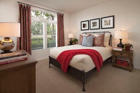 Interior view of bedroom at Sierra Vista Apartment Homes in Tustin, CA.