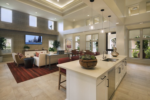 Interior view of clubhouse at Sierra Vista Apartment Homes in Tustin, CA.