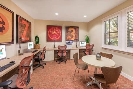 Interior view of business center at Arcadia at Stonecrest Apartment Homes in San Diego, CA.