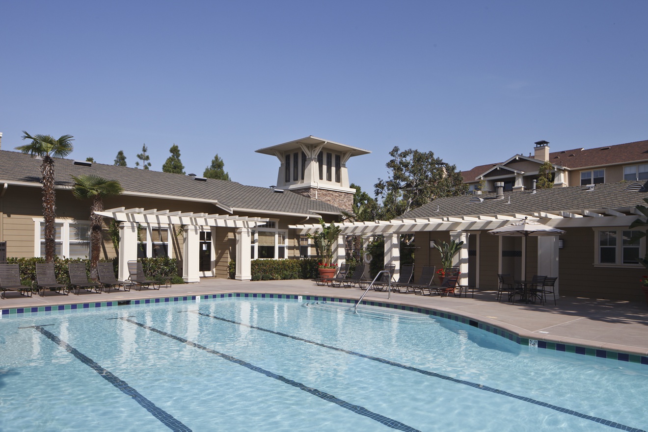 Exterior views of pool at Arcadia at StoneCrest Village Apartment Homes in San Diego, CA.
