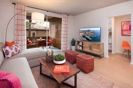 Living room view of Del Rio Apartment Homes in Mission Valley, CA.