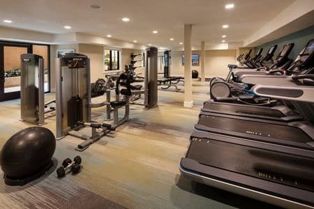 Interior view of fitness center at Harborview Apartment Homes in San Diego, CA.