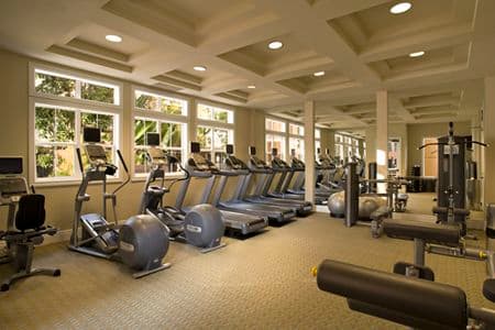Interior view of fitness center at La Jolla Palms Apartment Homes in San Diego, CA.