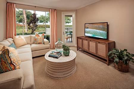 Interior view of living room at Marbella Apartment Homes in San Diego, CA.