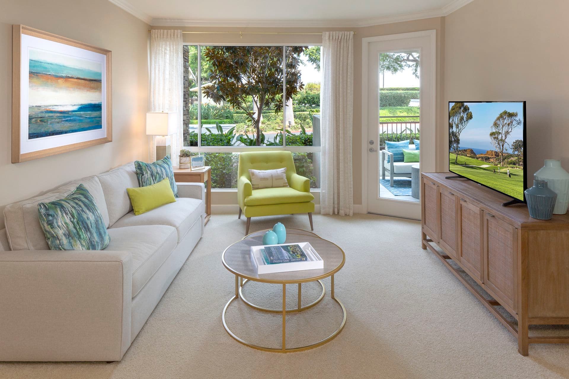 Interior view of living room at Marbella Apartment Homes in San Diego, CA.