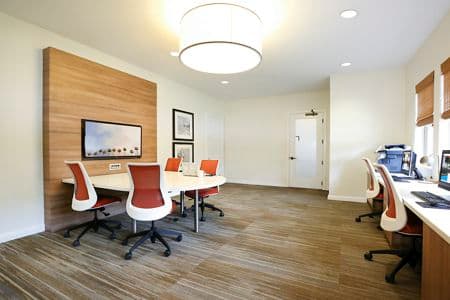 Interior view of business center at Pacific View Apartment Homes in Carlsbad, CA.