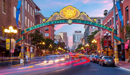 Image of Gaslamp Disctrict in downtown San Diego, CA.