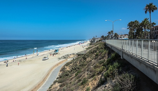 View of the beach of Carlsbad along the boardwalk, California