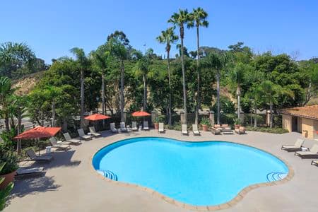 Exterior view of pool at Solazzo Apartment Homes in La Jolla, CA.