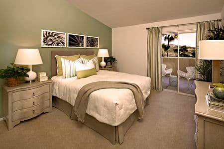 Interior view of Bedroom at The Village Mission Valley Apartment Homes in San Diego, CA.