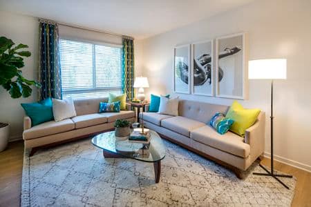 Interior view of living room of The Village Mission Valley Apartment Homes in San Diego, CA.