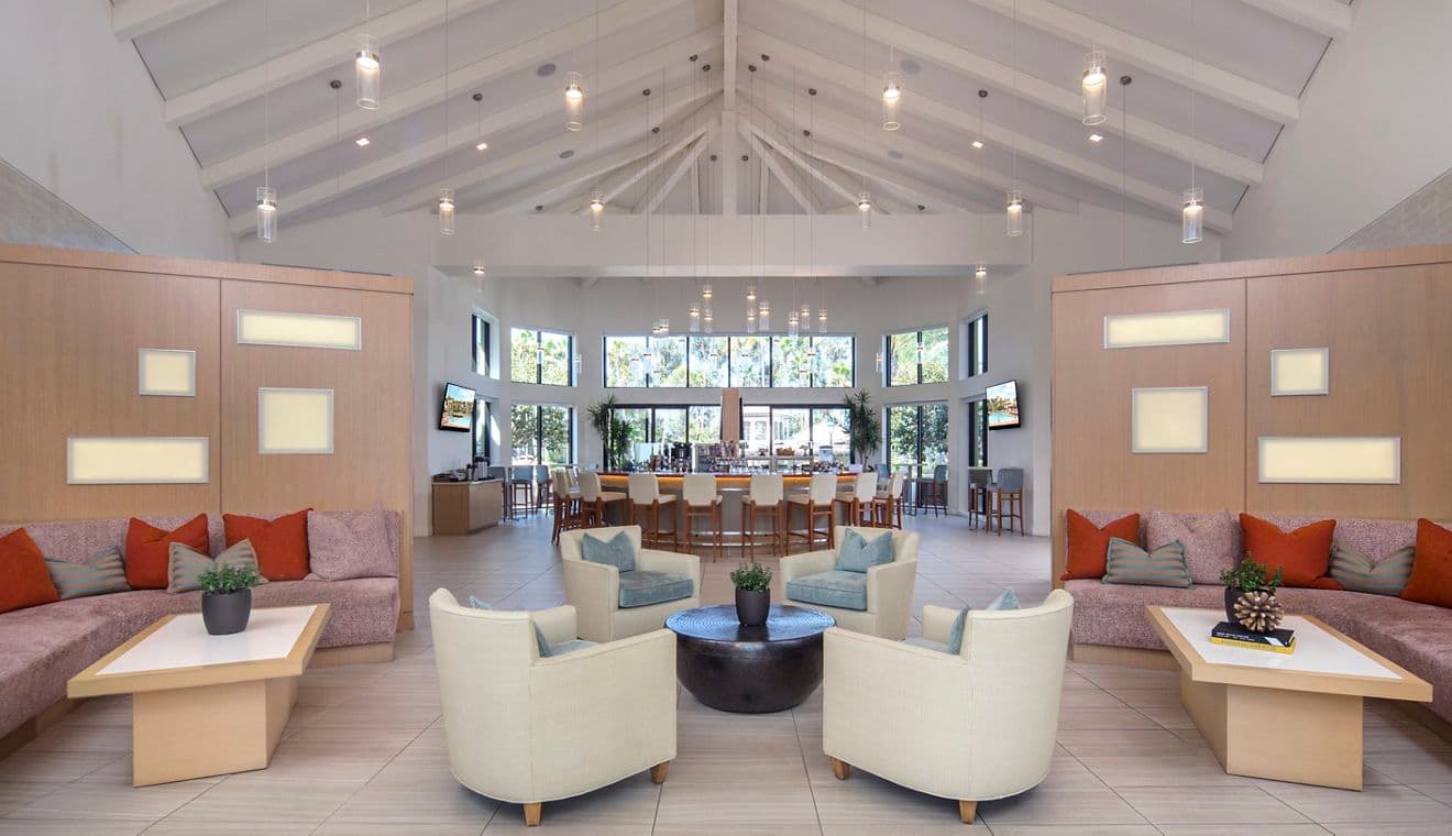 Interior view of The Clubhouse at The Village Mission Valley Apartment Homes in San Diego, CA.