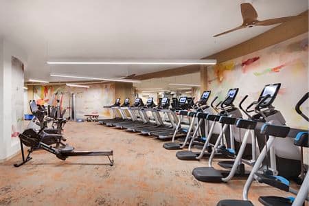 Interior view of fitness center at The Villas of Renaissance Apartment Homes in San Diego, CA.